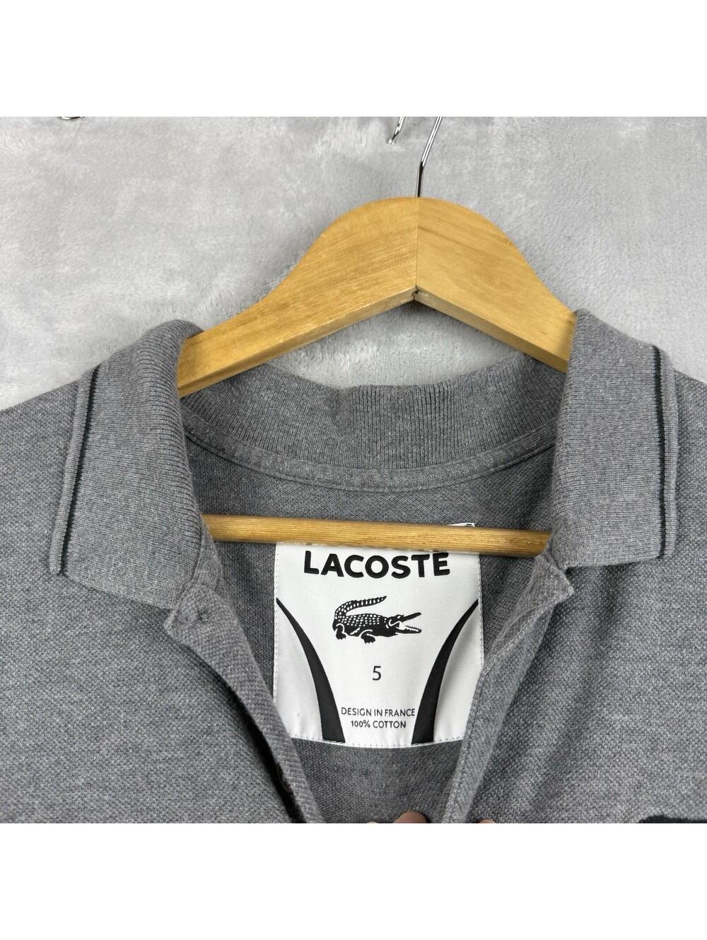 Lacoste Polo Shirt Mens 5 Gray Big Croc Logo Designer Golf Classic Fit Preppy - Picture 4 of 9